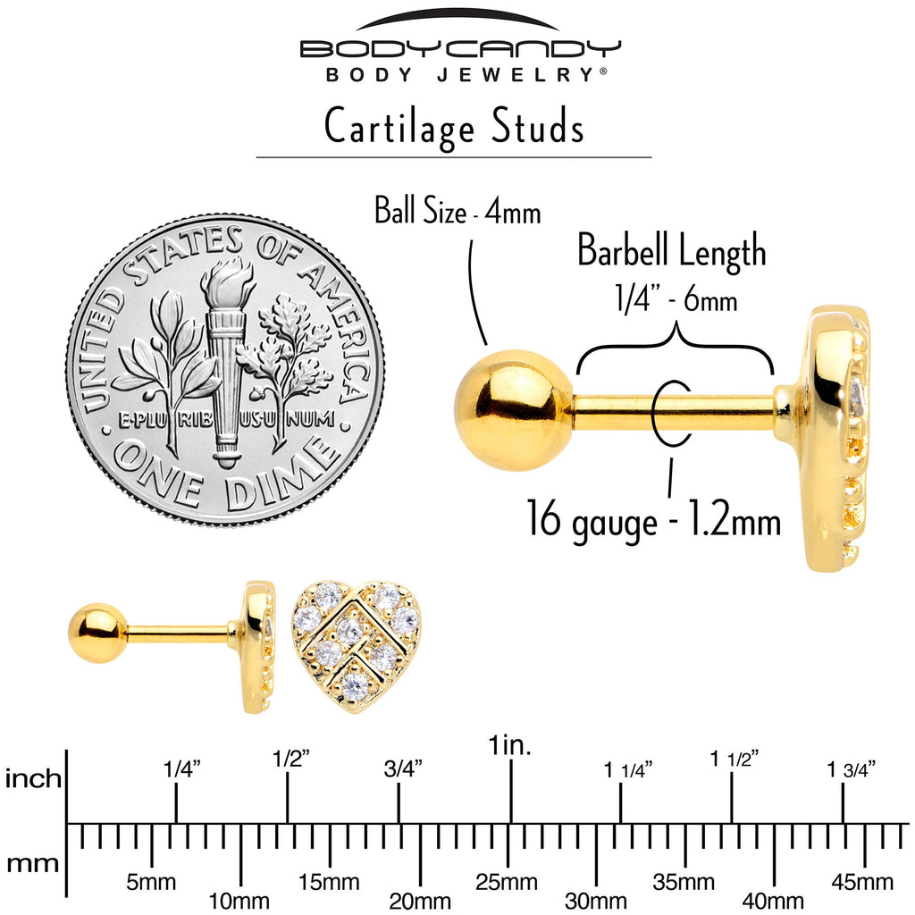 BodyCandy 16G 1/4 Clear Gem Gold Tone Lattice Heart Cartilage Tragus Earring — alternative angle