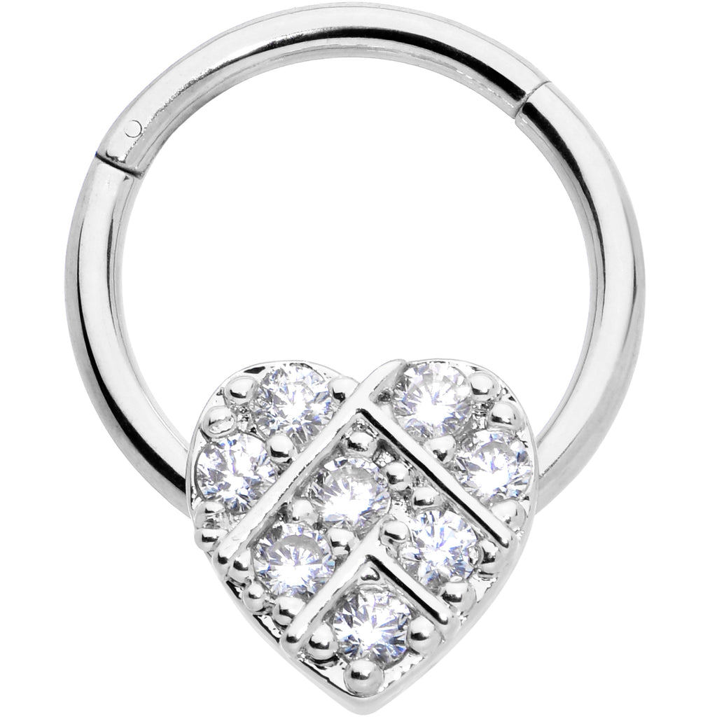 BodyCandy 16G 3/8 Clear CZ Gem Lattice Heart Hinged Segment Ring — main product shot
