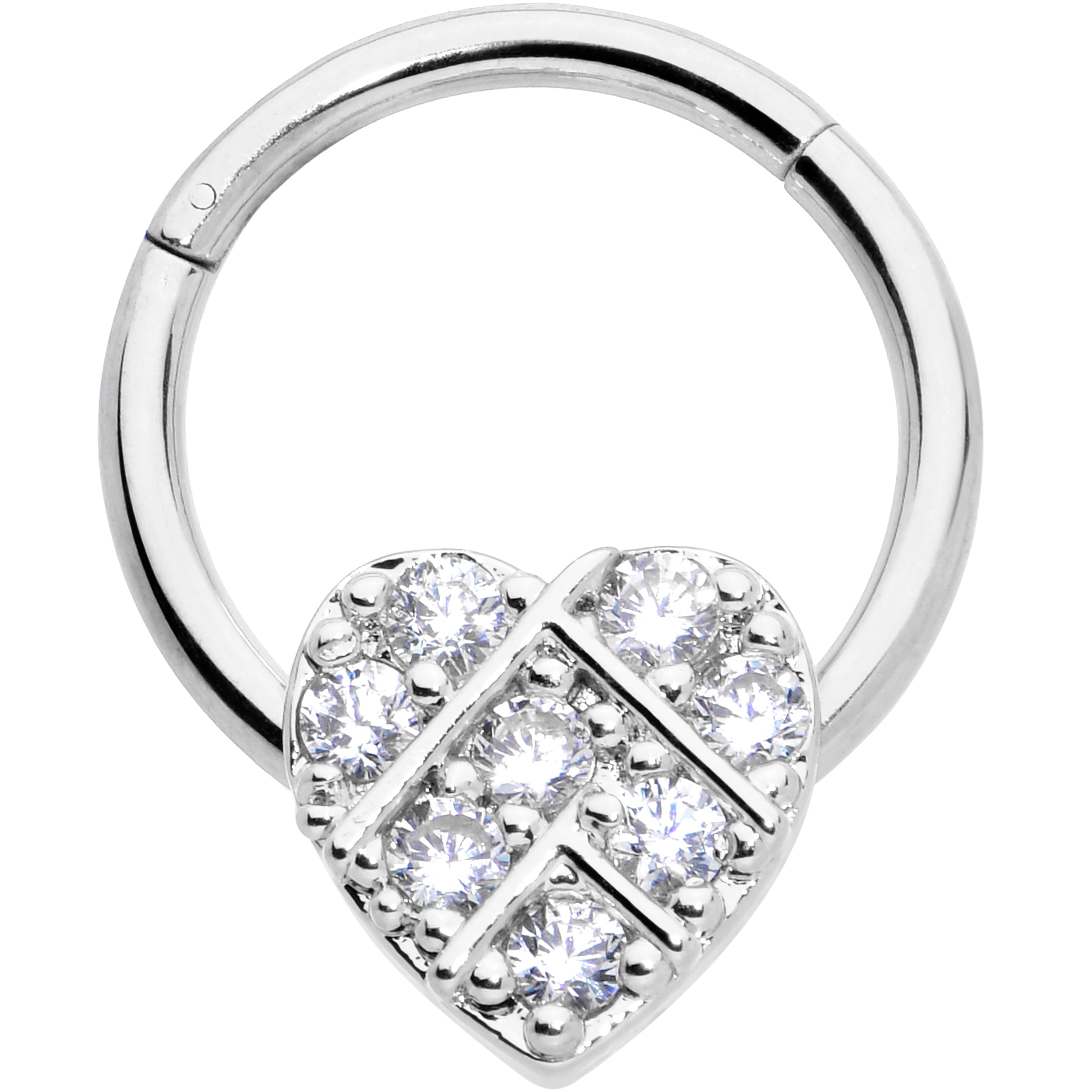 BodyCandy 16G 3/8 Clear CZ Gem Lattice Heart Hinged Segment Ring — main product shot