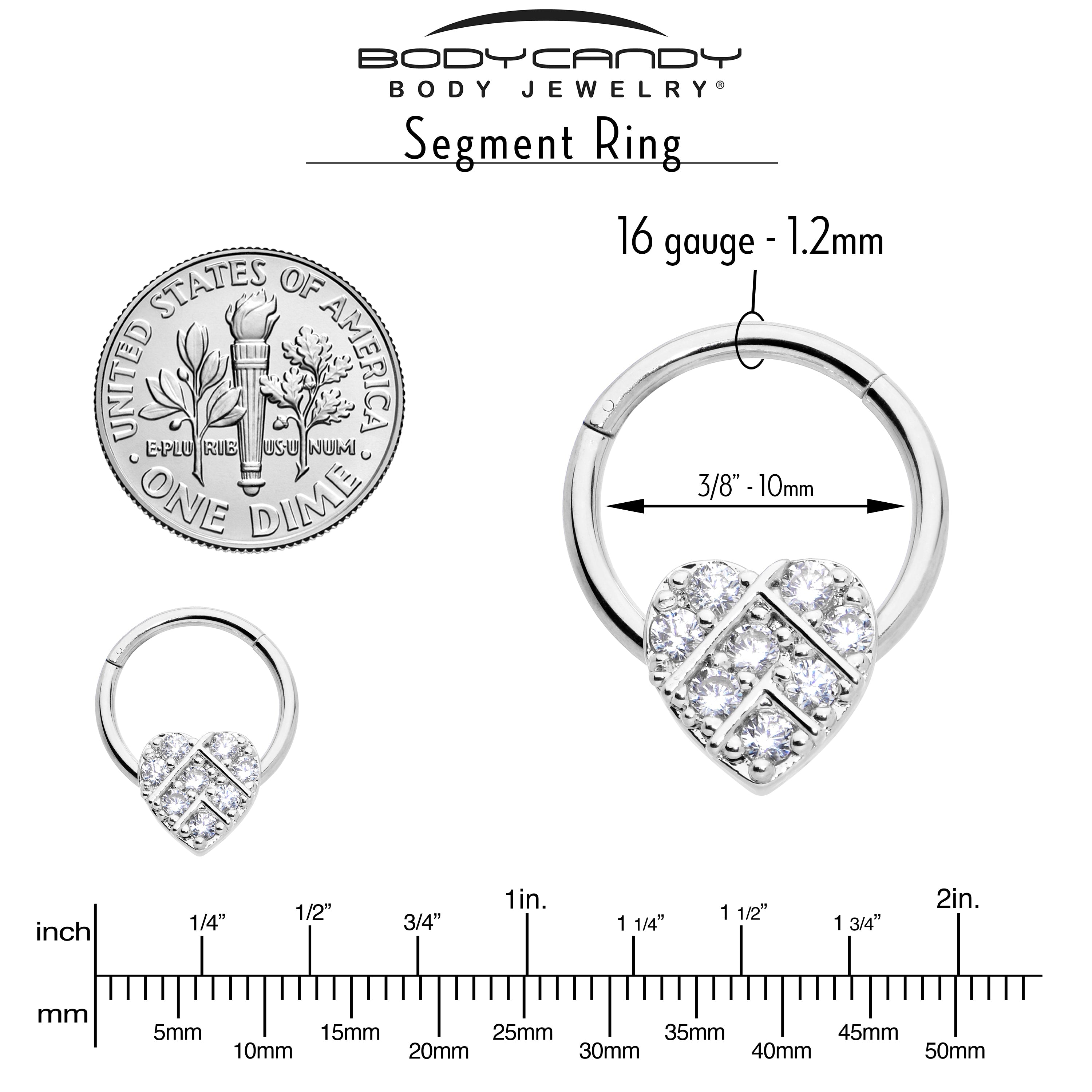 BodyCandy 16G 3/8 Clear CZ Gem Lattice Heart Hinged Segment Ring — lifestyle context