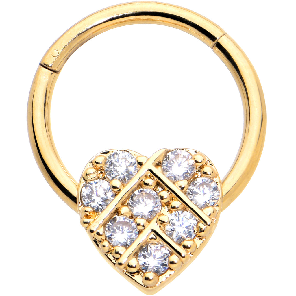 BodyCandy 16G 3/8 Clear CZ Gem Gold Tone Lattice Heart Hinged Segment Ring — main product shot