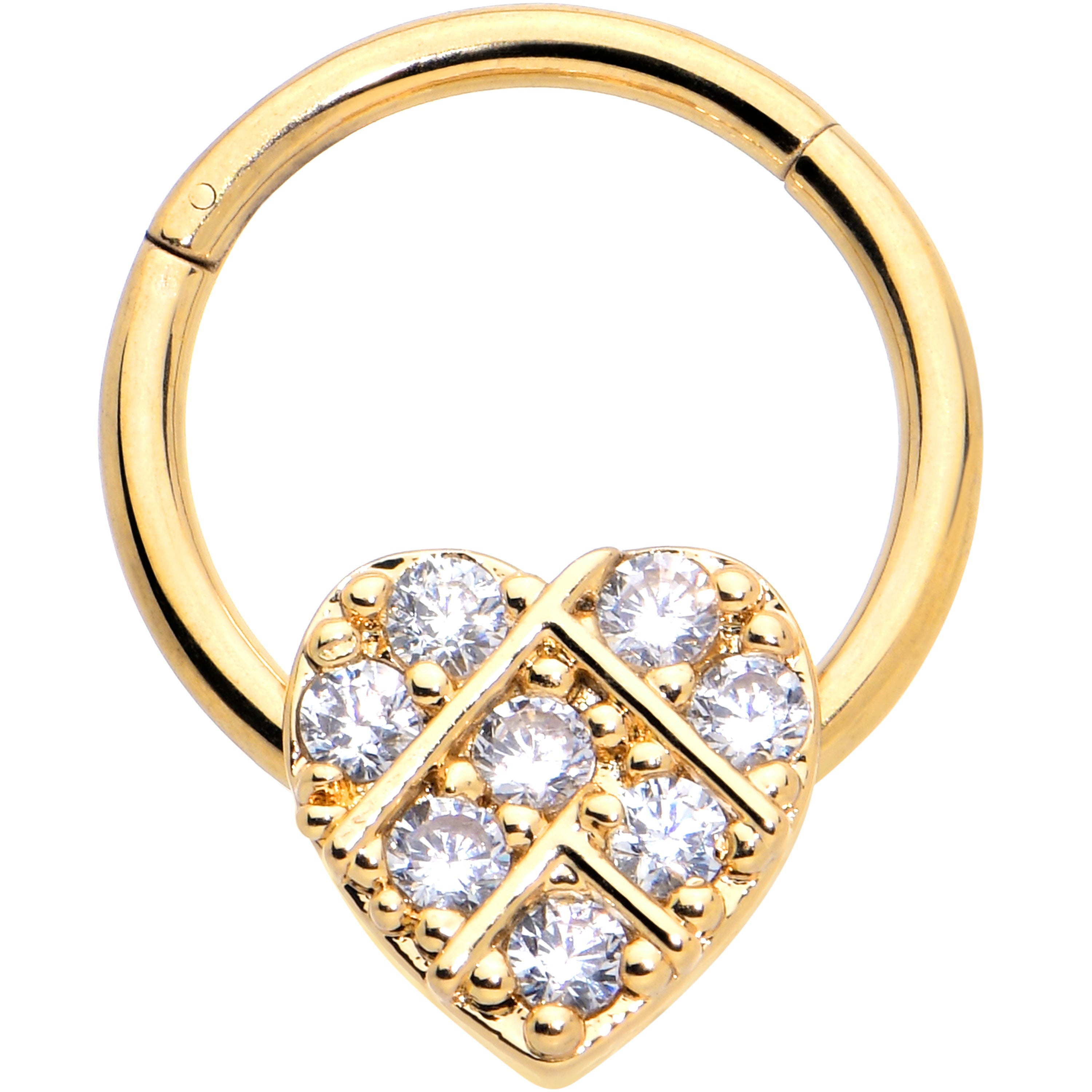 BodyCandy 16G 3/8 Clear CZ Gem Gold Tone Lattice Heart Hinged Segment Ring — main product shot