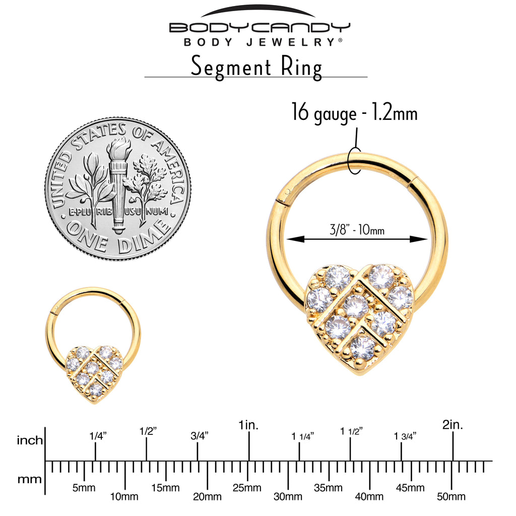 BodyCandy 16G 3/8 Clear CZ Gem Gold Tone Lattice Heart Hinged Segment Ring — lifestyle context