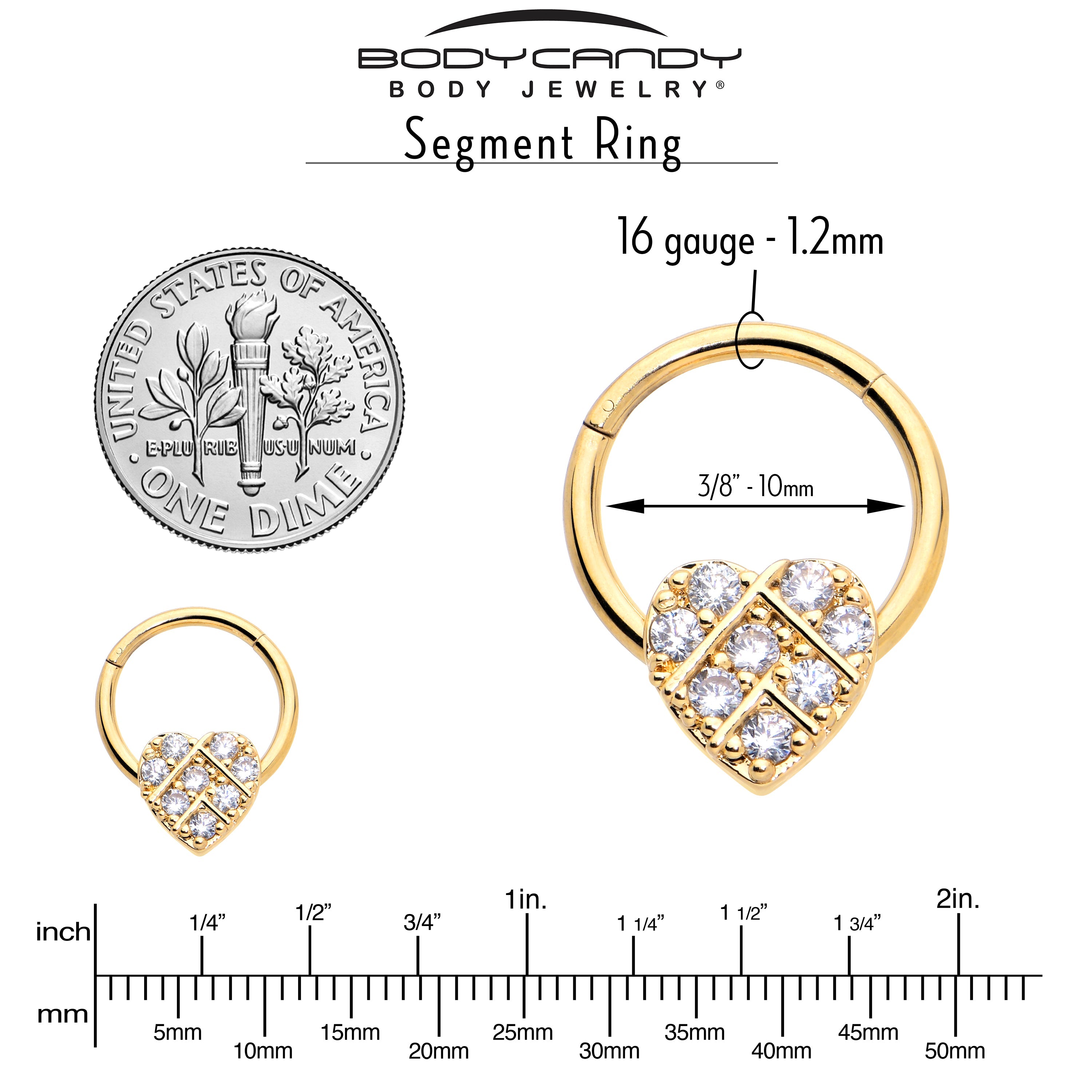 BodyCandy 16G 3/8 Clear CZ Gem Gold Tone Lattice Heart Hinged Segment Ring — lifestyle context