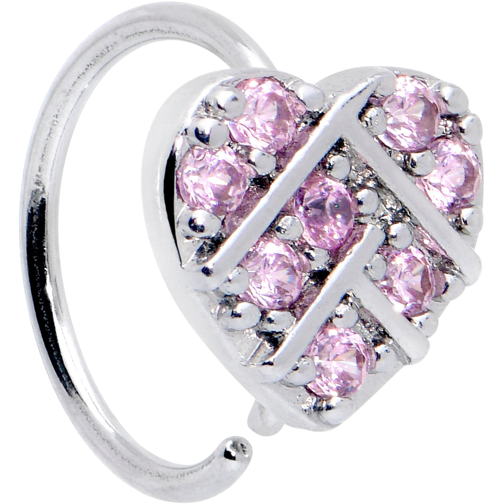 BodyCandy 20G 5/16 Pink CZ Gem Lattice Heart Nose Hoop — main product shot