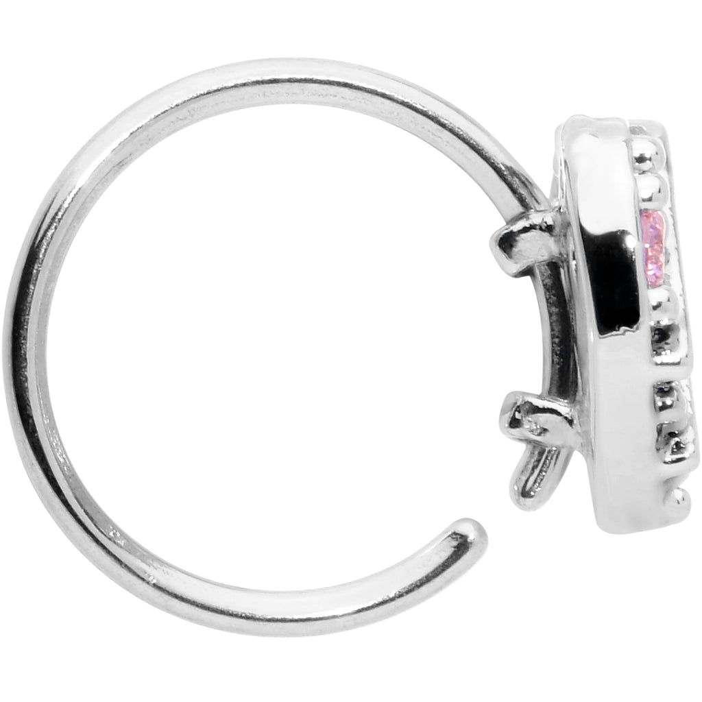 BodyCandy 20G 5/16 Pink CZ Gem Lattice Heart Nose Hoop — detail close-up
