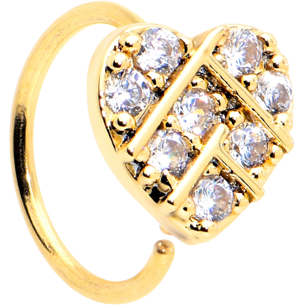 BodyCandy 20G 5/16 Clear CZ Gem Gold Tone Lattice Heart Nose Hoop — main product shot