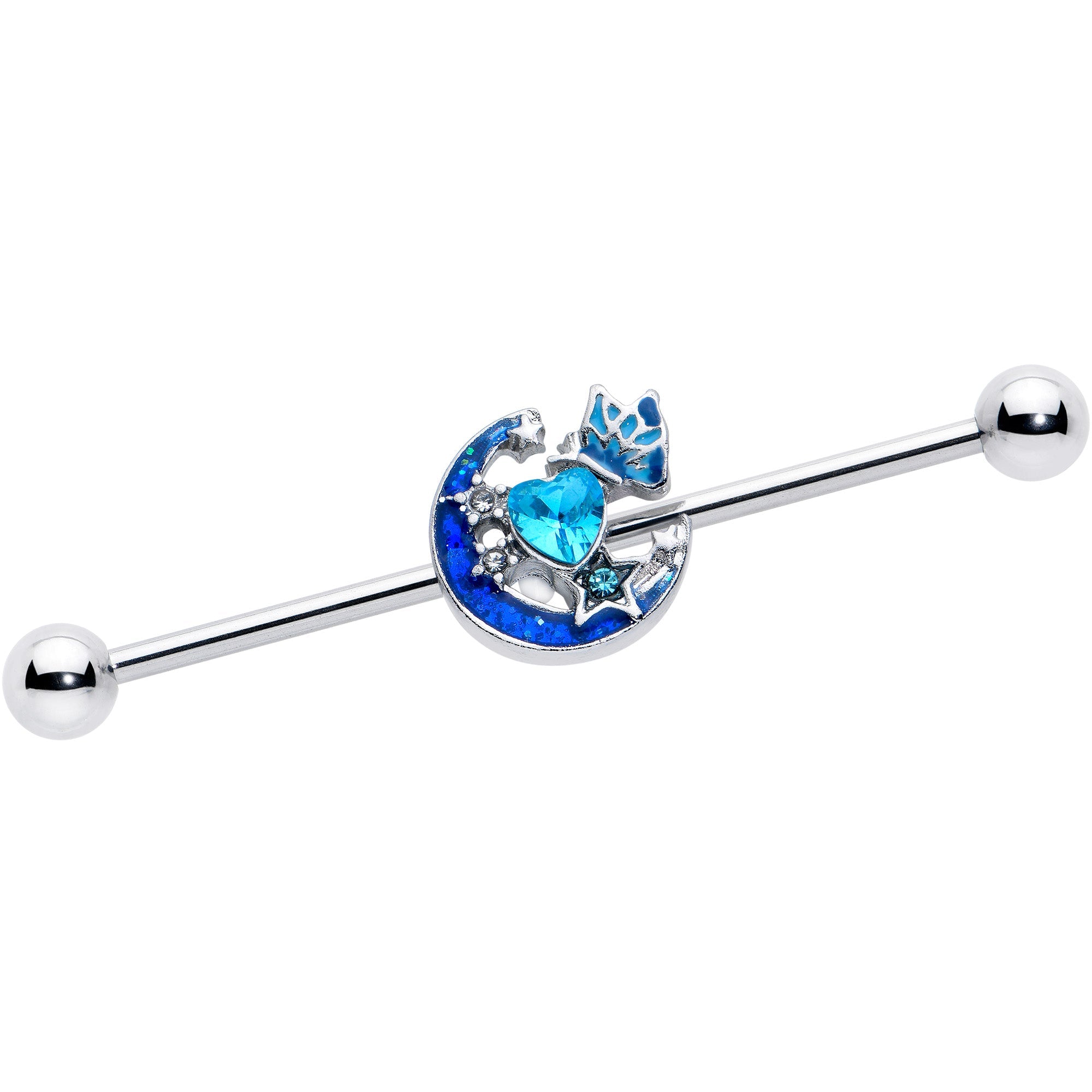 BodyCandy 14G Blue CZ Gem Butterfly Love Heart Industrial Barbell 38mm — main product shot