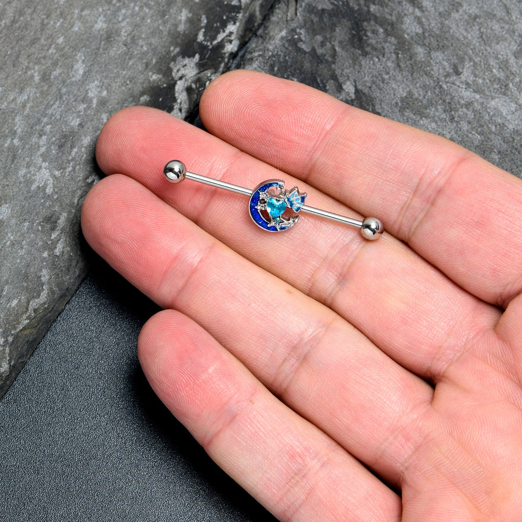 BodyCandy 14G Blue CZ Gem Butterfly Love Heart Industrial Barbell 38mm — lifestyle context