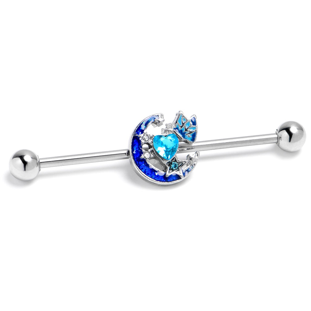 BodyCandy 14G Blue CZ Gem Butterfly Love Heart Industrial Barbell 38mm — side view