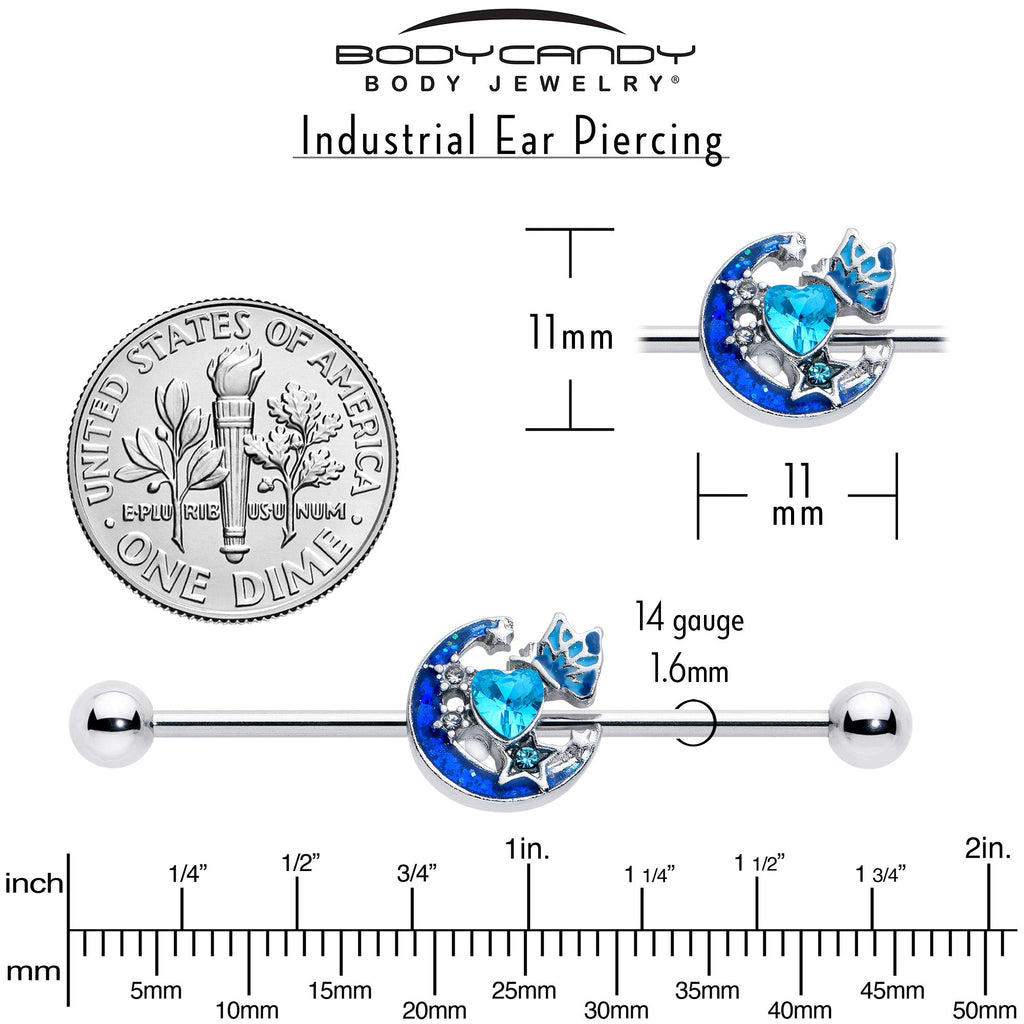 BodyCandy 14G Blue CZ Gem Butterfly Love Heart Industrial Barbell 38mm — alternative angle