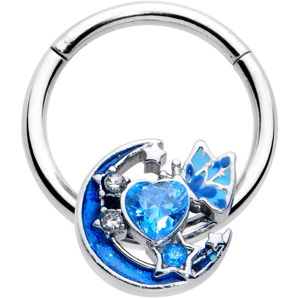 BodyCandy 16G 3/8 Blue CZ Gem Butterfly Love Heart Hinged Segment Ring — main product shot