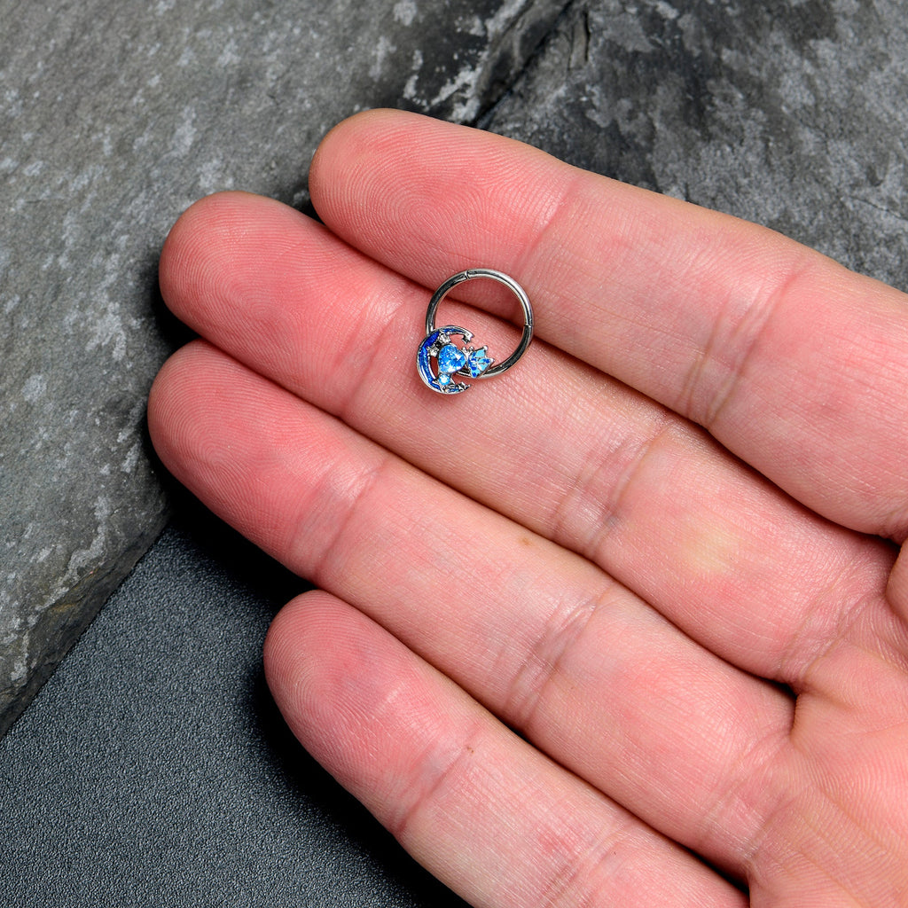 BodyCandy 16G 3/8 Blue CZ Gem Butterfly Love Heart Hinged Segment Ring — lifestyle context