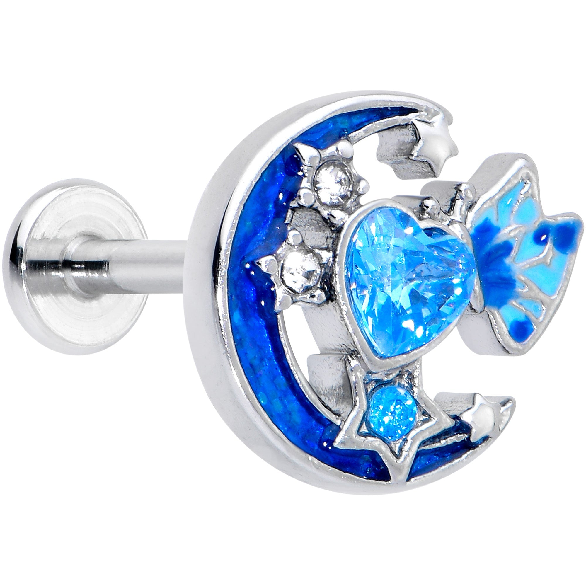 BodyCandy 16G 5/16 Blue CZ Gem Butterfly Love Heart Labret Monroe Tragus — main product shot