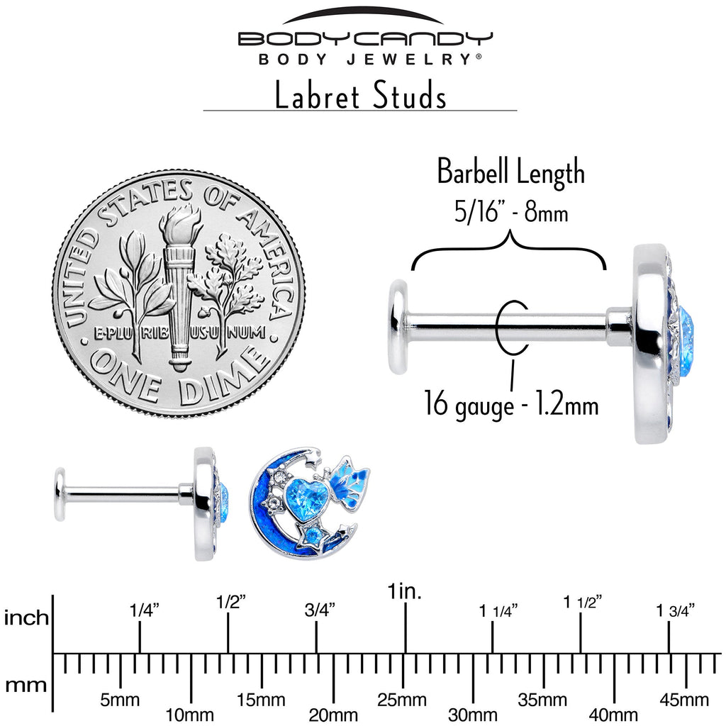 BodyCandy 16G 5/16 Blue CZ Gem Butterfly Love Heart Labret Monroe Tragus — alternative angle