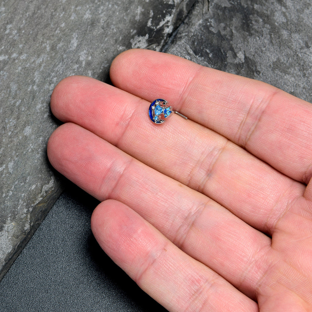 BodyCandy 20G 7mm Blue CZ Gem Moon Butterfly Love Heart L Shape Nose Ring — side view