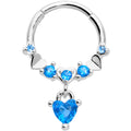 BodyCandy 16G 3/8 Aqua CZ Gem Love Heart Dangle Hinged Segment Ring — main product shot