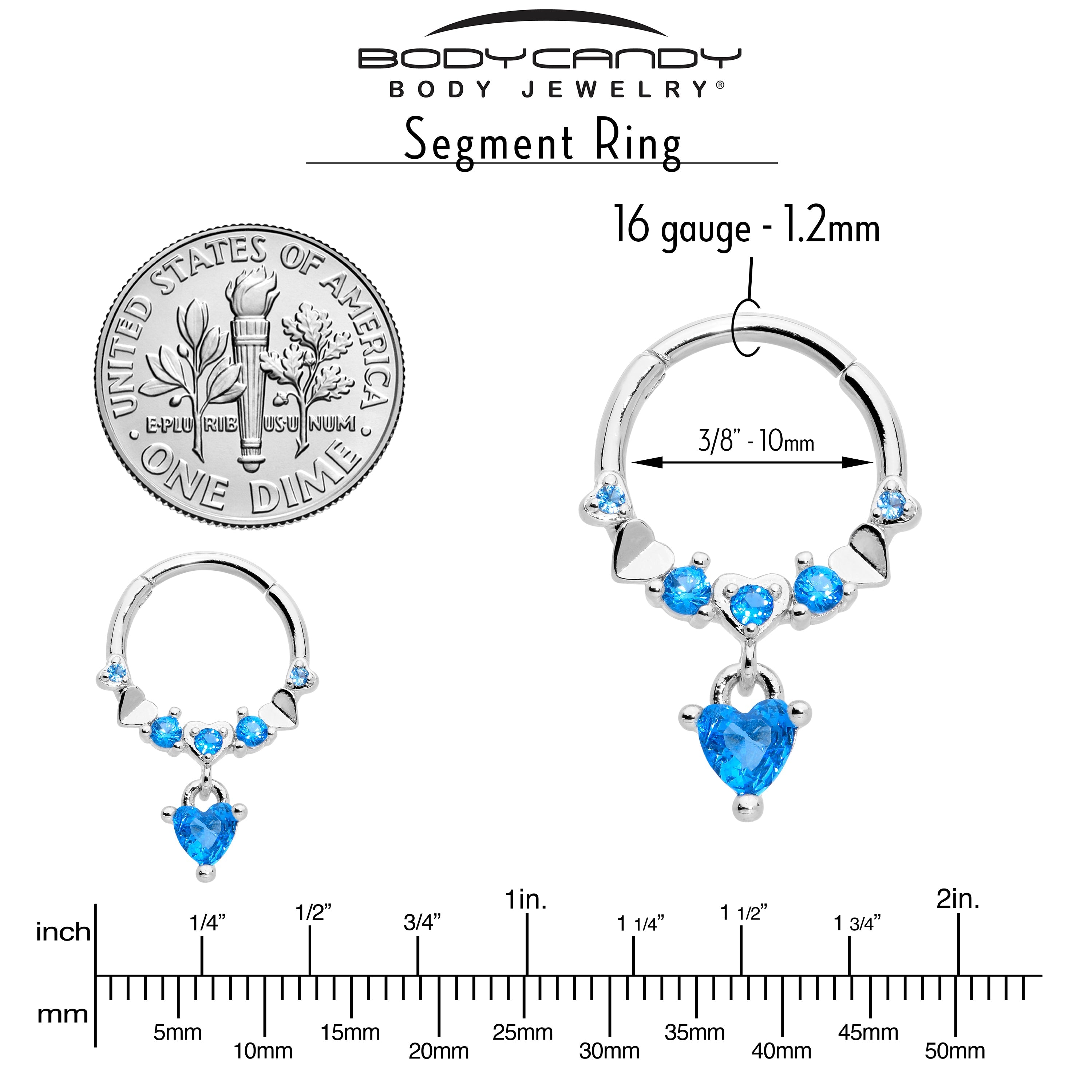 BodyCandy 16G 3/8 Aqua CZ Gem Love Heart Dangle Hinged Segment Ring — lifestyle context