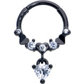 BodyCandy 16G 3/8 Clear CZ Gem Black Love Heart Dangle Hinged Segment Ring — main product shot