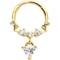 BodyCandy 16G 3/8 Clear CZ Gem Gold Tone Love Heart Dangle Hinged Segment Ring — main product shot