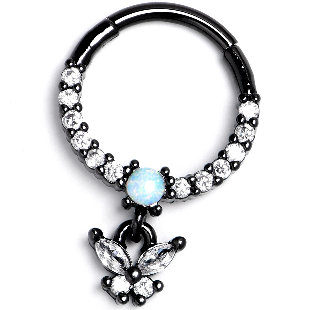 BodyCandy 16G 3/8 Blue Synthetic Opal Black Butterfly Hinged Segment Ring — side view