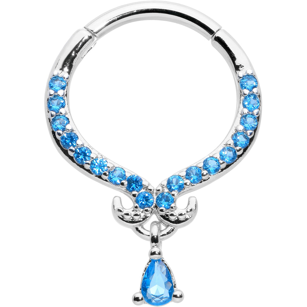 BodyCandy 16G 3/8 Blue CZ Gem Elegant Curves Dangle Hinged Segment Ring — main product shot