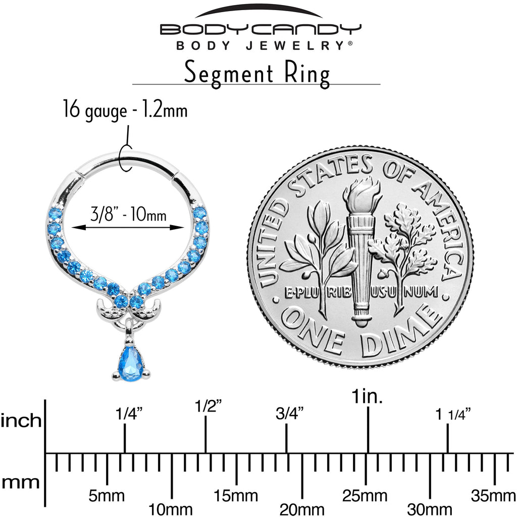 BodyCandy 16G 3/8 Blue CZ Gem Elegant Curves Dangle Hinged Segment Ring — alternative angle