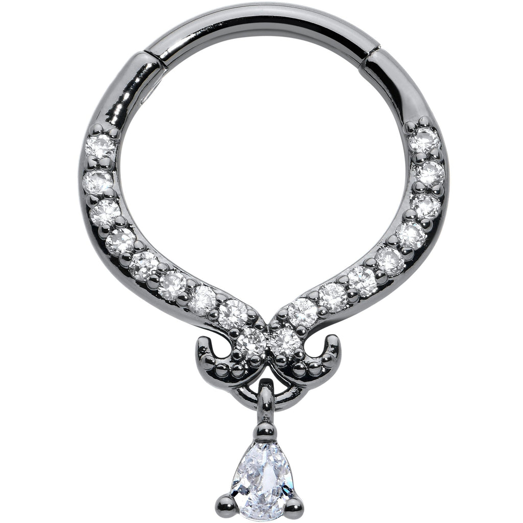 BodyCandy 16G 3/8 Clear CZ Gem Black Elegant Curves Hinged Segment Ring — main product shot