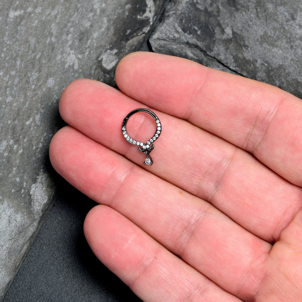 BodyCandy 16G 3/8 Clear CZ Gem Black Elegant Curves Hinged Segment Ring — side view