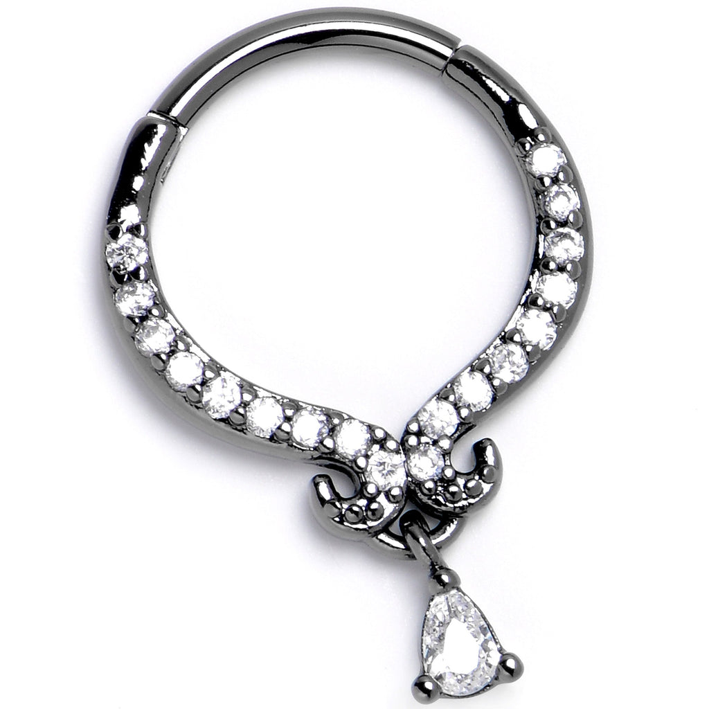 BodyCandy 16G 3/8 Clear CZ Gem Black Elegant Curves Hinged Segment Ring — back view