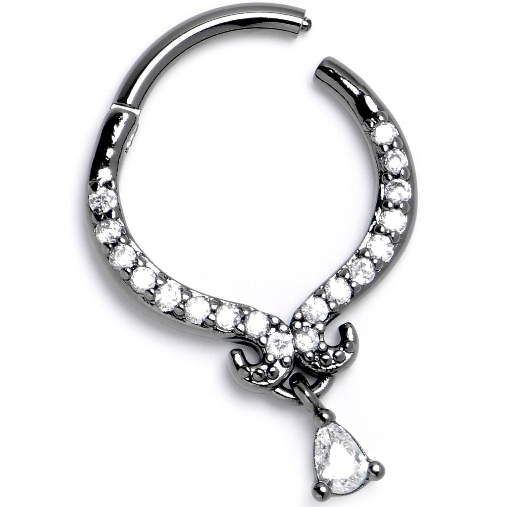 BodyCandy 16G 3/8 Clear CZ Gem Black Elegant Curves Hinged Segment Ring — alternative angle