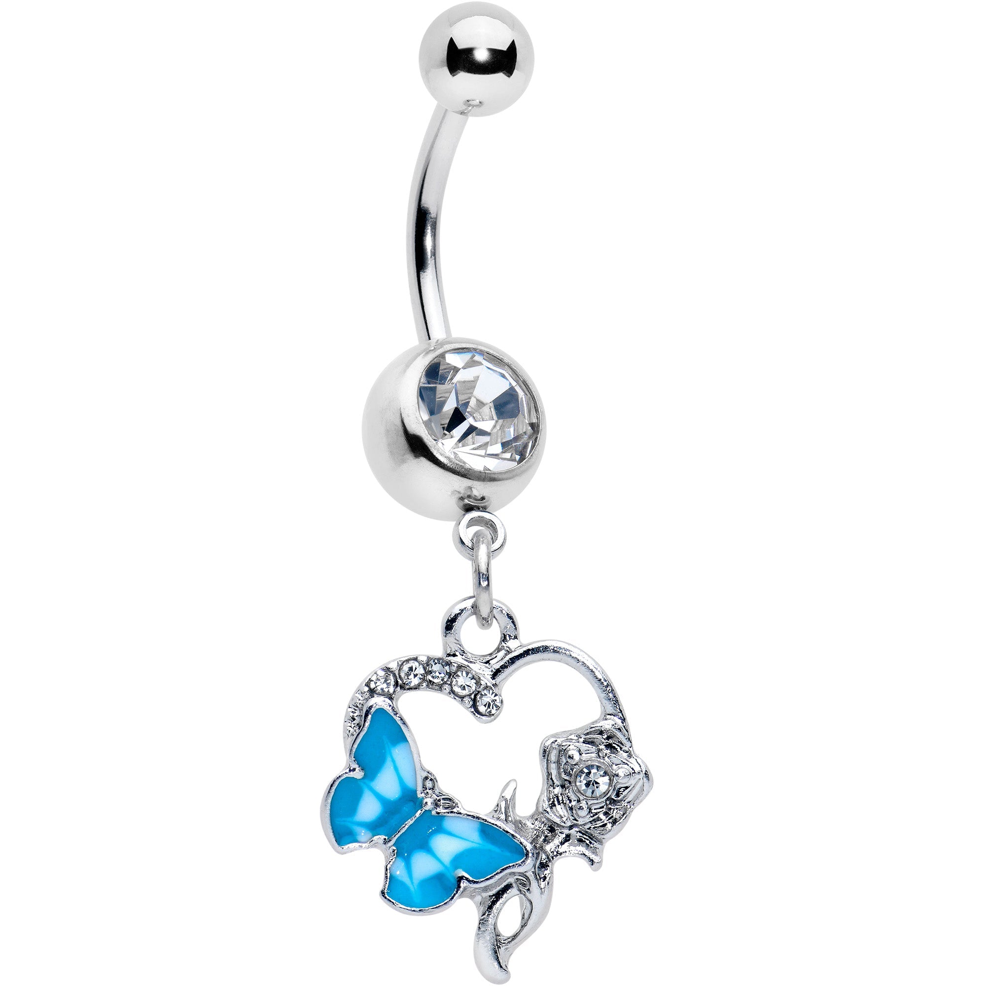 BodyCandy Clear Gem Butterfly Rose Flower Blue Dangle Belly Ring — main product shot