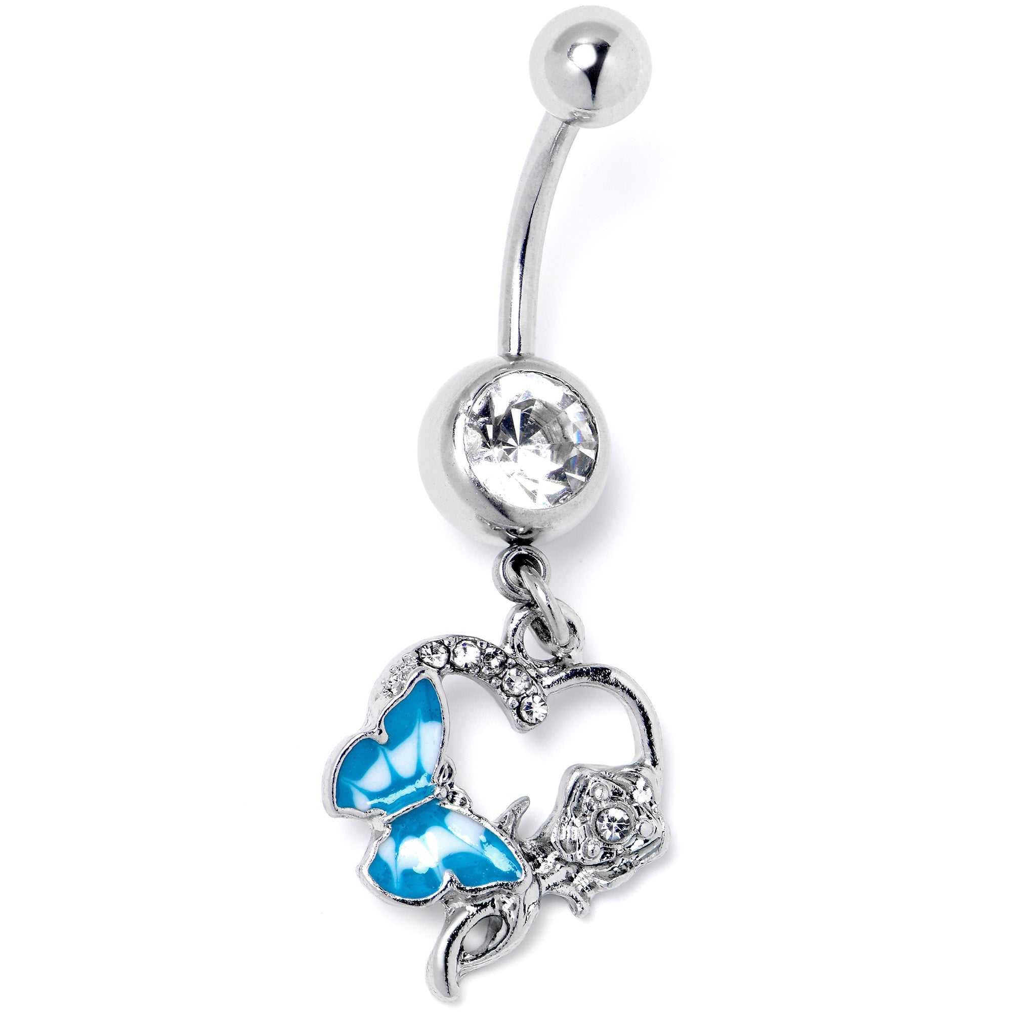 BodyCandy Clear Gem Butterfly Rose Flower Blue Dangle Belly Ring — lifestyle context