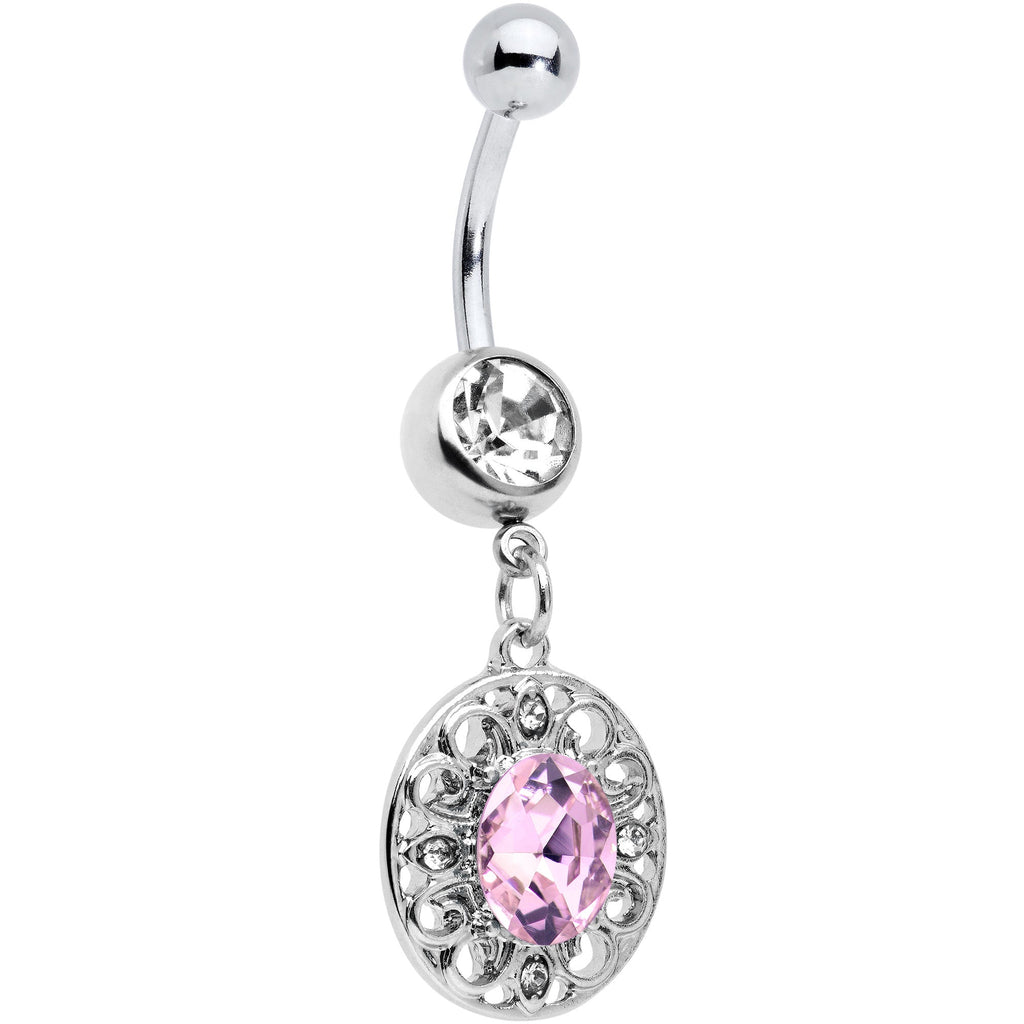 BodyCandy Pink Clear Gem Flower Oval Elegance Dangle Belly Ring — main product shot