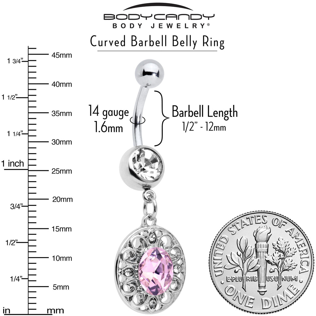BodyCandy Pink Clear Gem Flower Oval Elegance Dangle Belly Ring — alternative angle