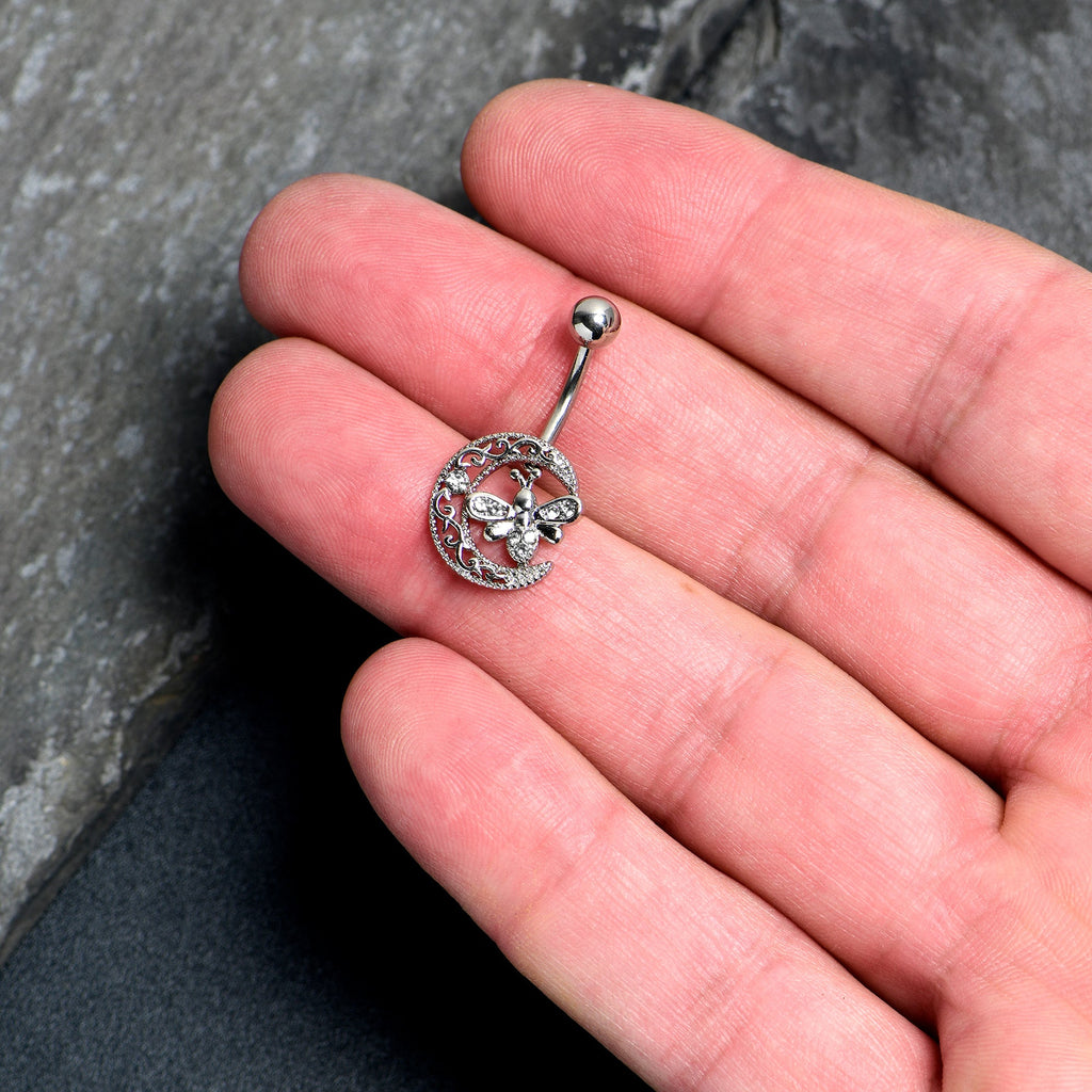 BodyCandy Clear Gem Lunar Dragonfly Belly Ring — detail close-up