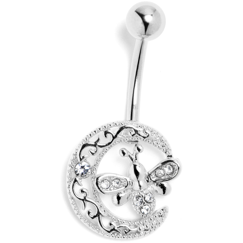 BodyCandy Clear Gem Lunar Dragonfly Belly Ring — lifestyle context