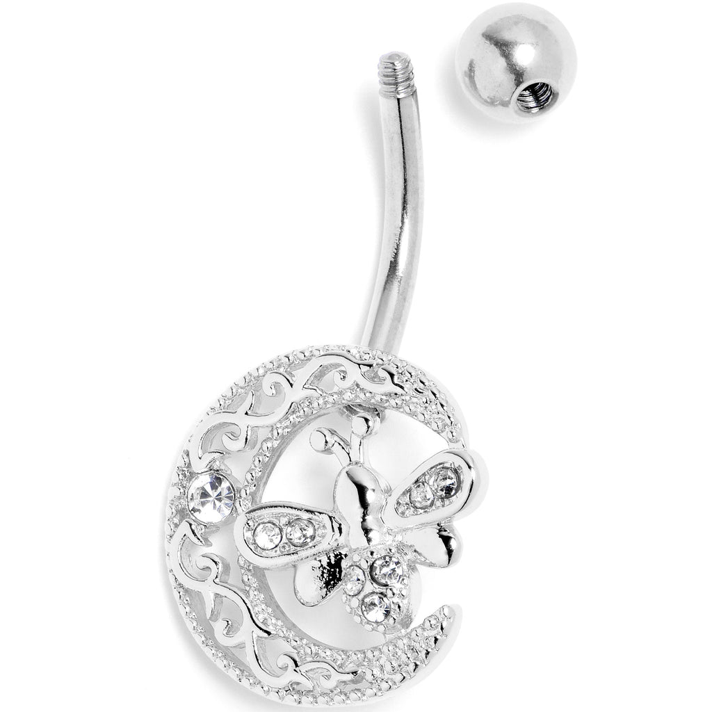 BodyCandy Clear Gem Lunar Dragonfly Belly Ring — side view