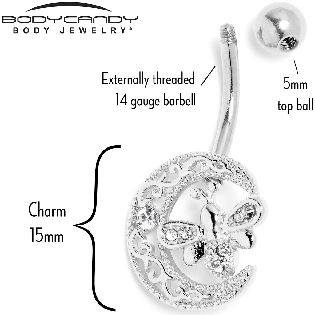 BodyCandy Clear Gem Lunar Dragonfly Belly Ring — back view