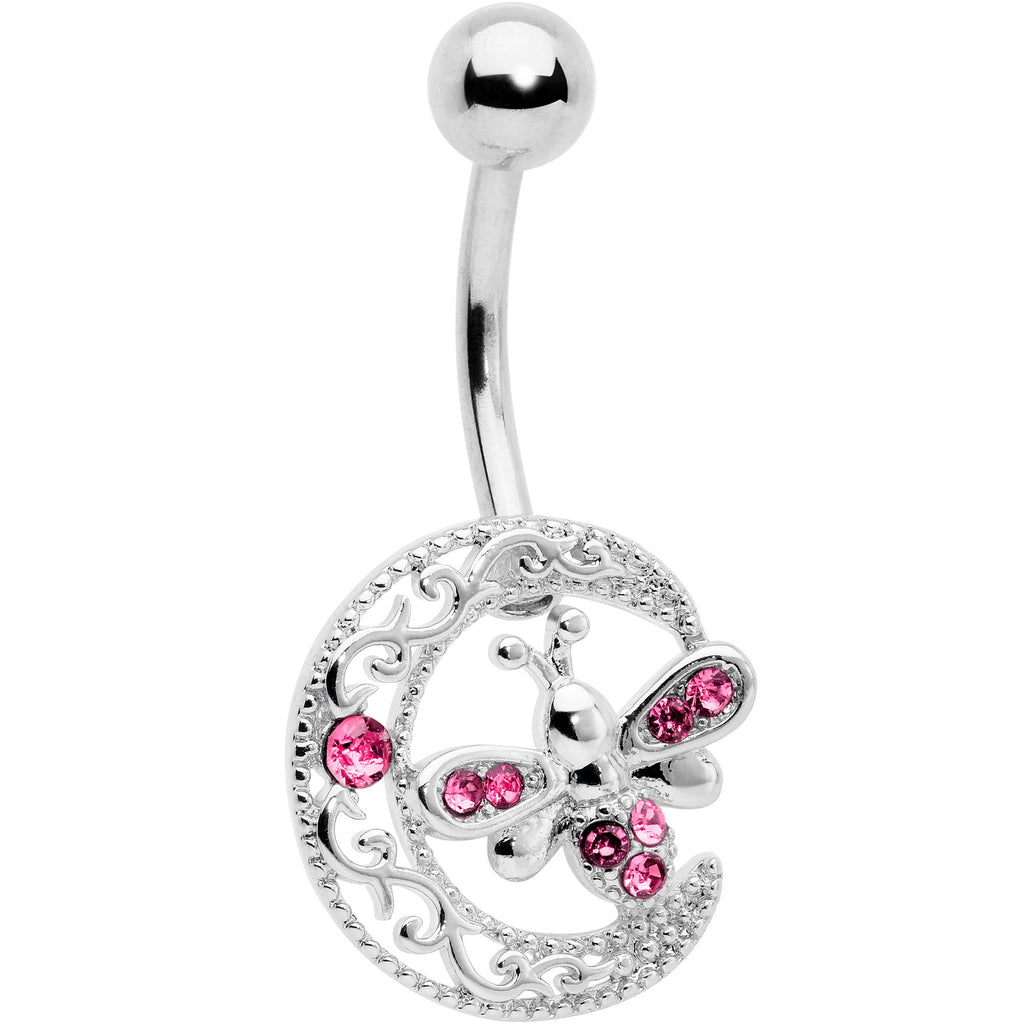 BodyCandy Pink Gem Lunar Dragonfly Belly Ring — main product shot