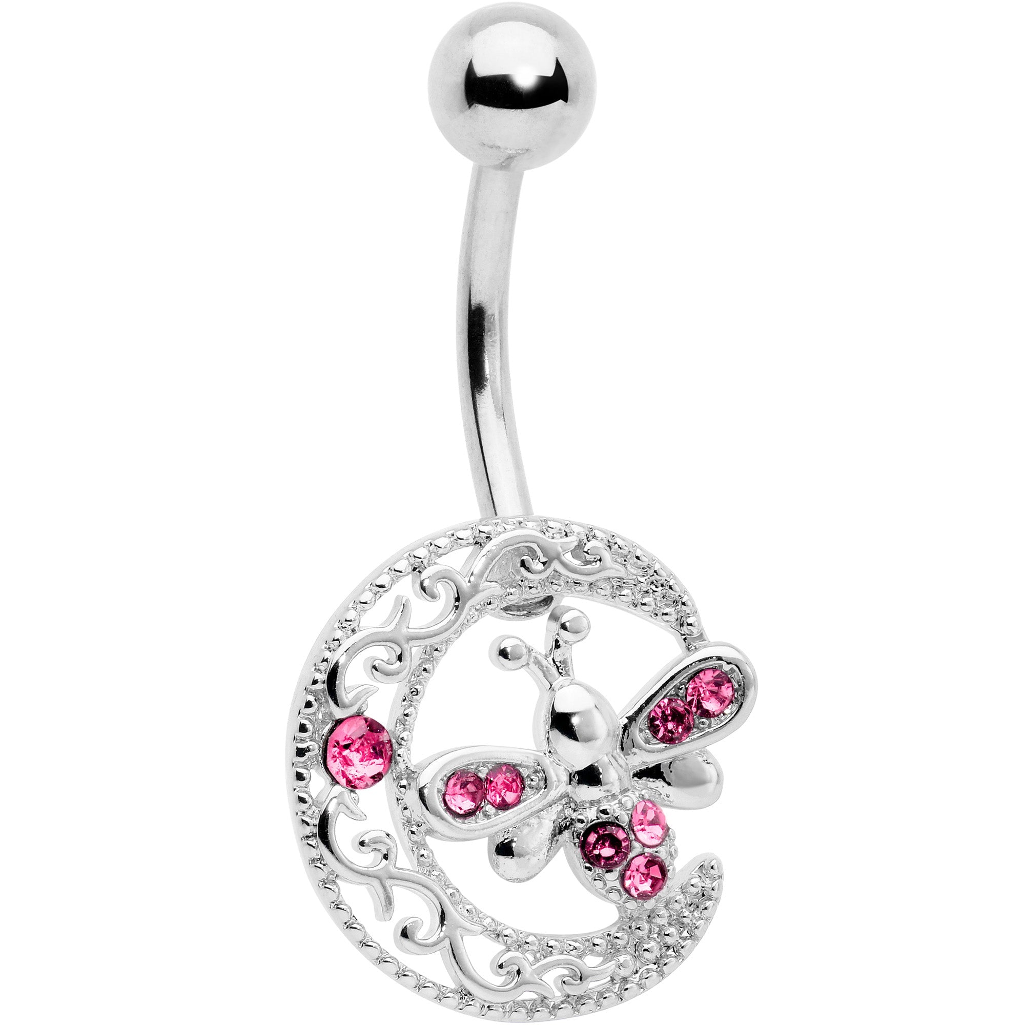 BodyCandy Pink Gem Lunar Dragonfly Belly Ring — main product shot