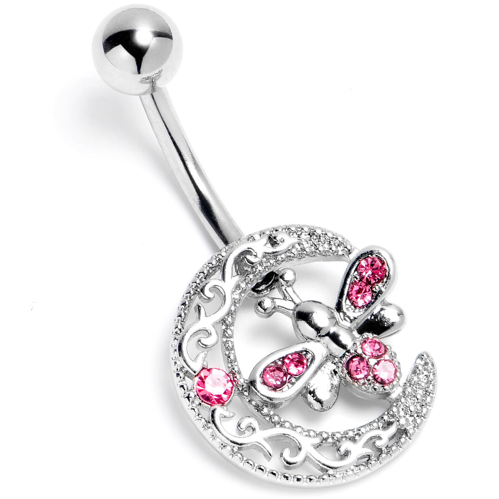 BodyCandy Pink Gem Lunar Dragonfly Belly Ring — lifestyle context