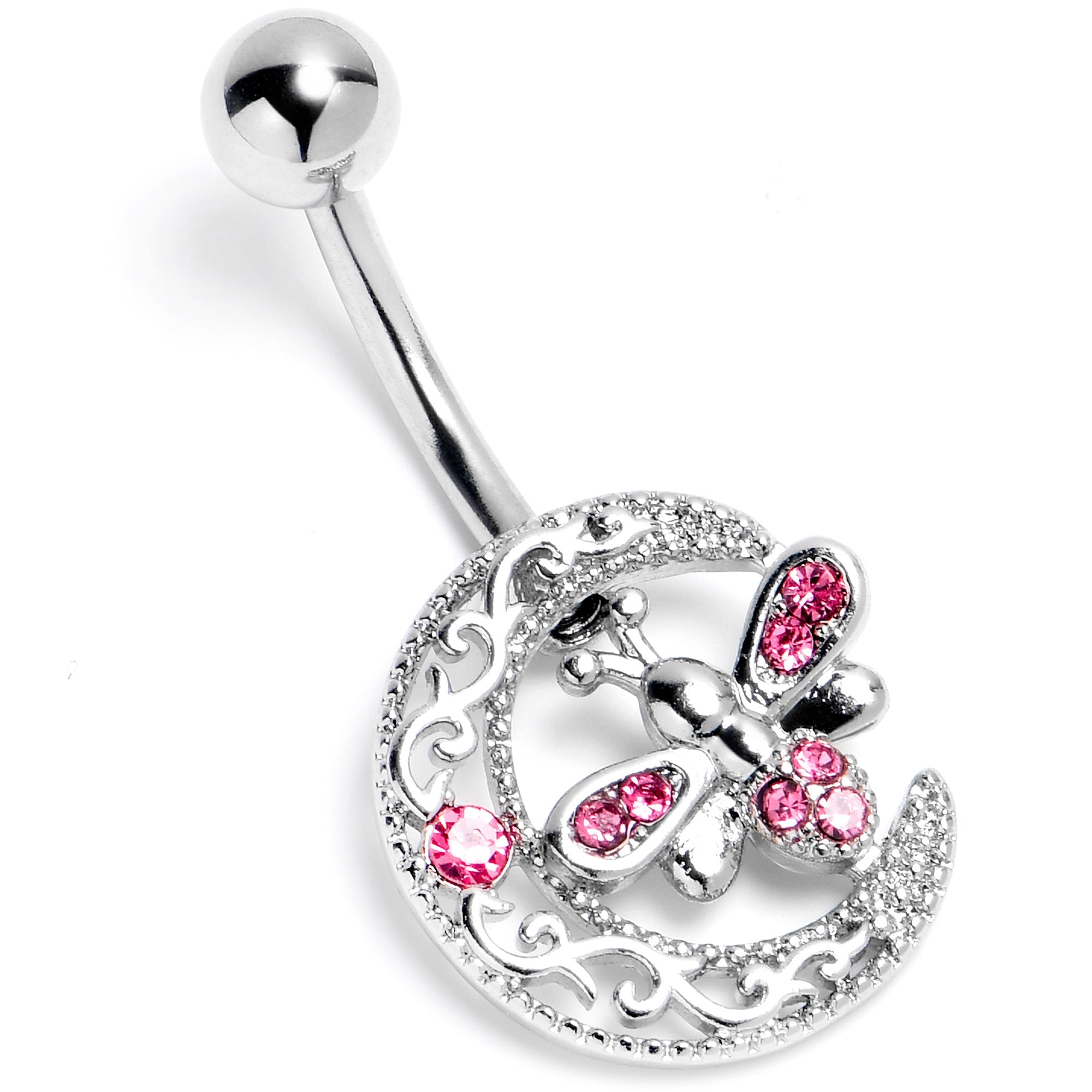 BodyCandy Pink Gem Lunar Dragonfly Belly Ring — lifestyle context