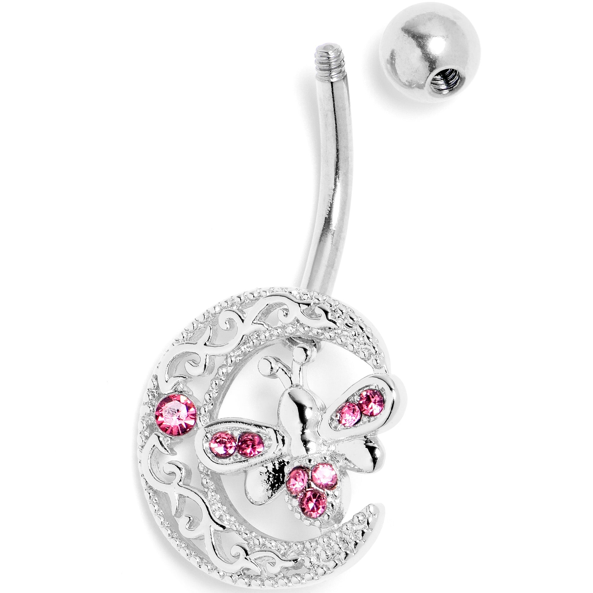 BodyCandy Pink Gem Lunar Dragonfly Belly Ring — side view