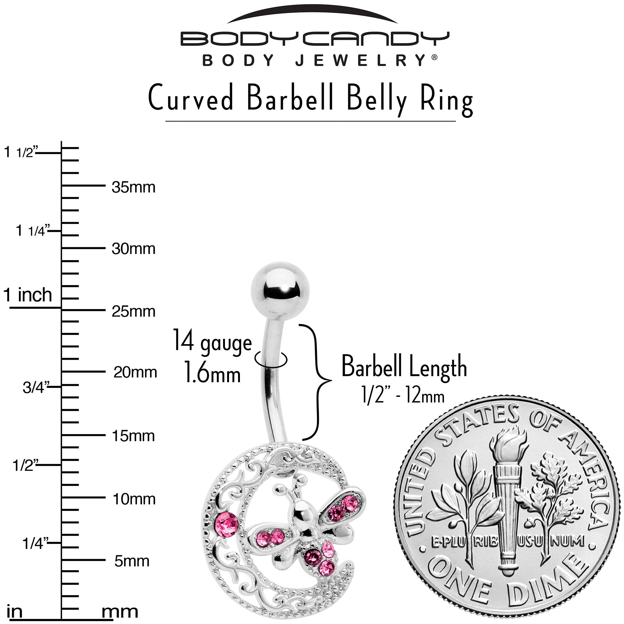 BodyCandy Pink Gem Lunar Dragonfly Belly Ring — alternative angle