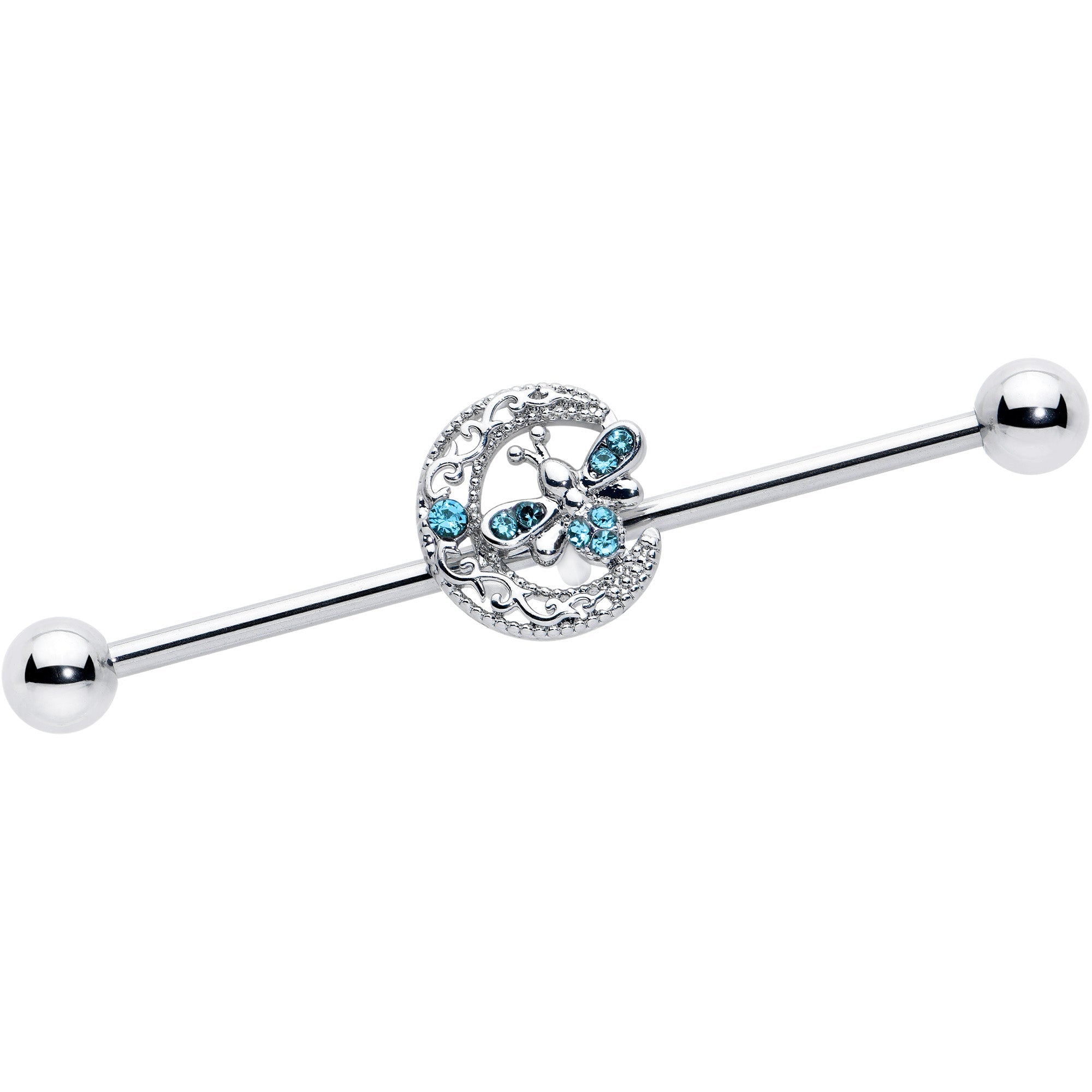 BodyCandy 14G Blue Gem Lunar Dragonfly Industrial Barbell 38mm — main product shot