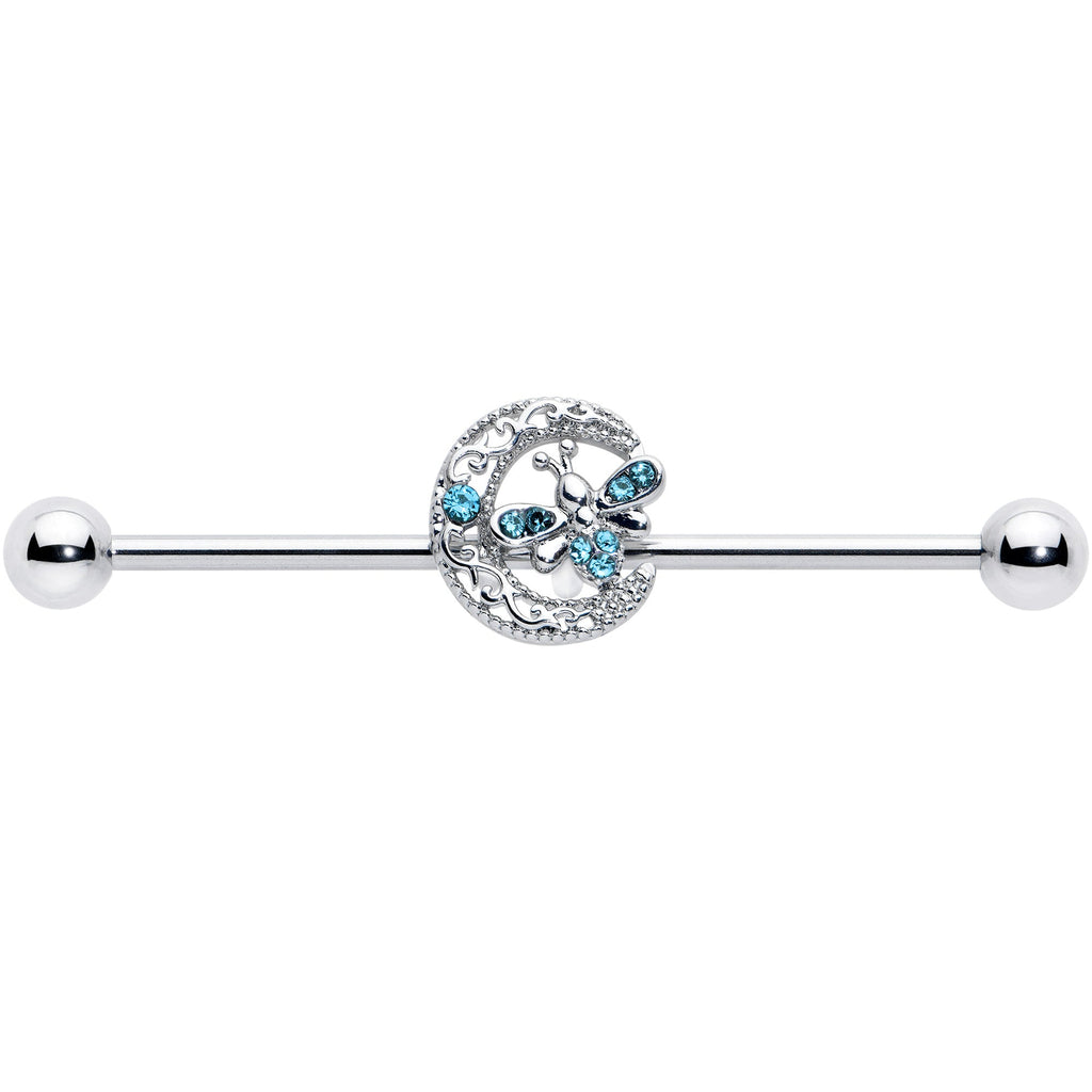 BodyCandy 14G Blue Gem Lunar Dragonfly Industrial Barbell 38mm — detail close-up