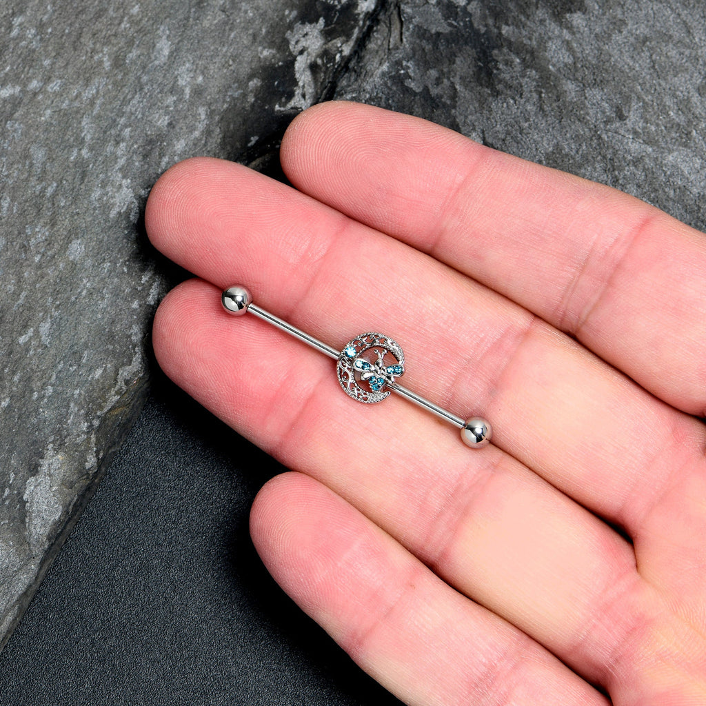 BodyCandy 14G Blue Gem Lunar Dragonfly Industrial Barbell 38mm — lifestyle context