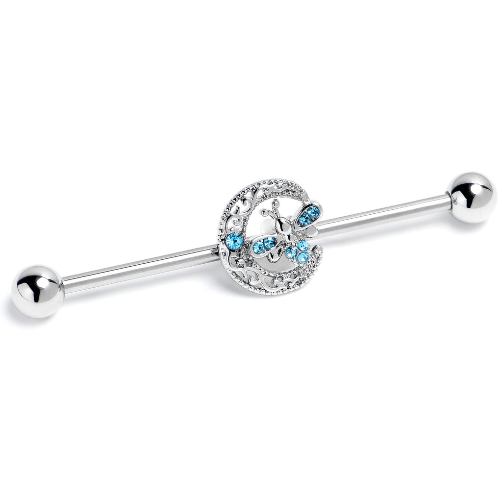 BodyCandy 14G Blue Gem Lunar Dragonfly Industrial Barbell 38mm — side view