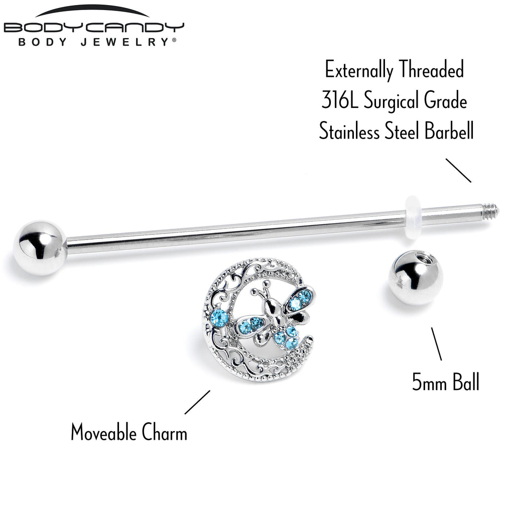 BodyCandy 14G Blue Gem Lunar Dragonfly Industrial Barbell 38mm — back view